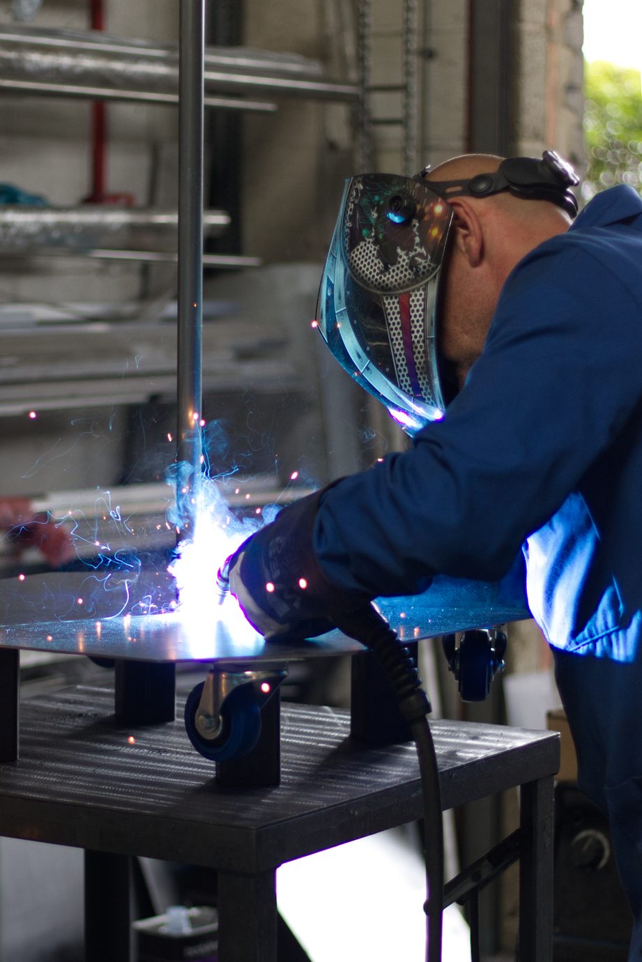 Gary welding on the BDM Group factory floor